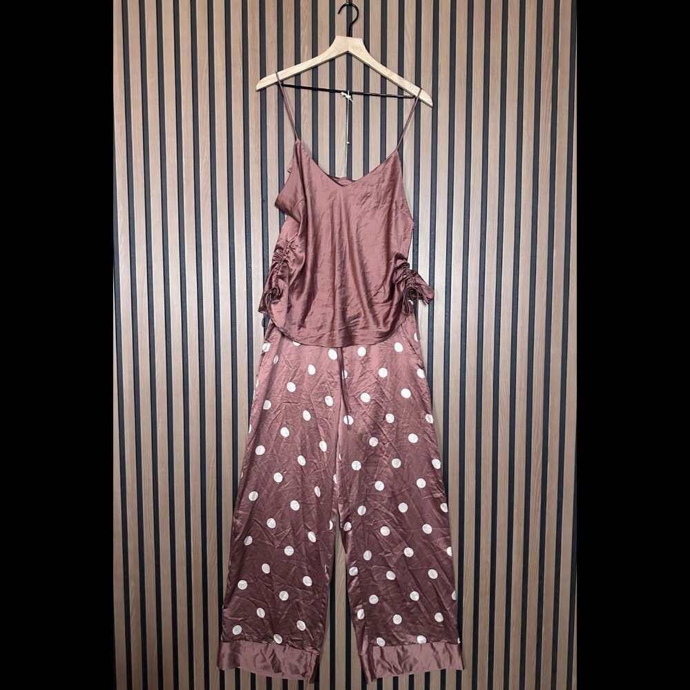 New Bras n Things Sleepwear Set 12 / 6 Women Brown Satin Polka Dot Pajama Outfit